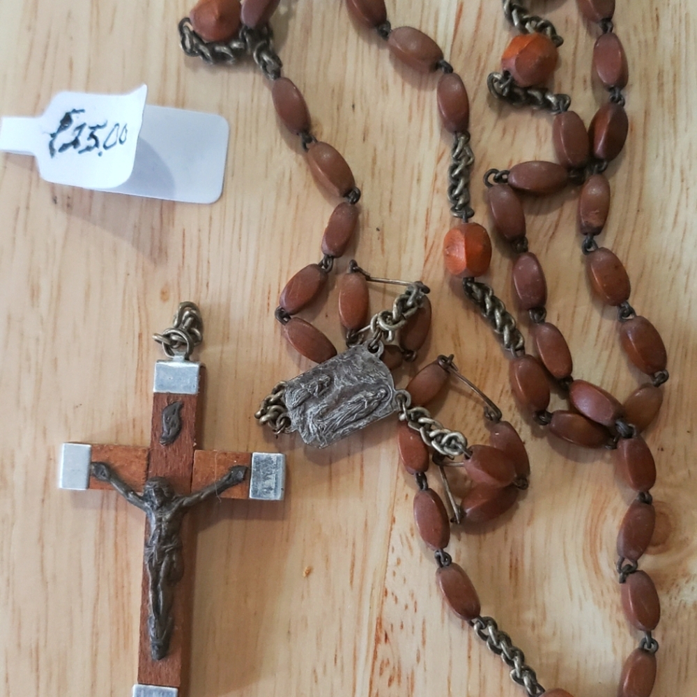 Vintage French Lourdes Indecrochable Rosary Virgin Mary Center and Crucifix